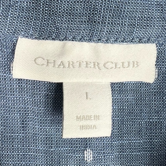 CHARTER CLUB Light Blue Linen Sleeveless Tunic Top with White Piping Trim size L - Picture 4 of 8